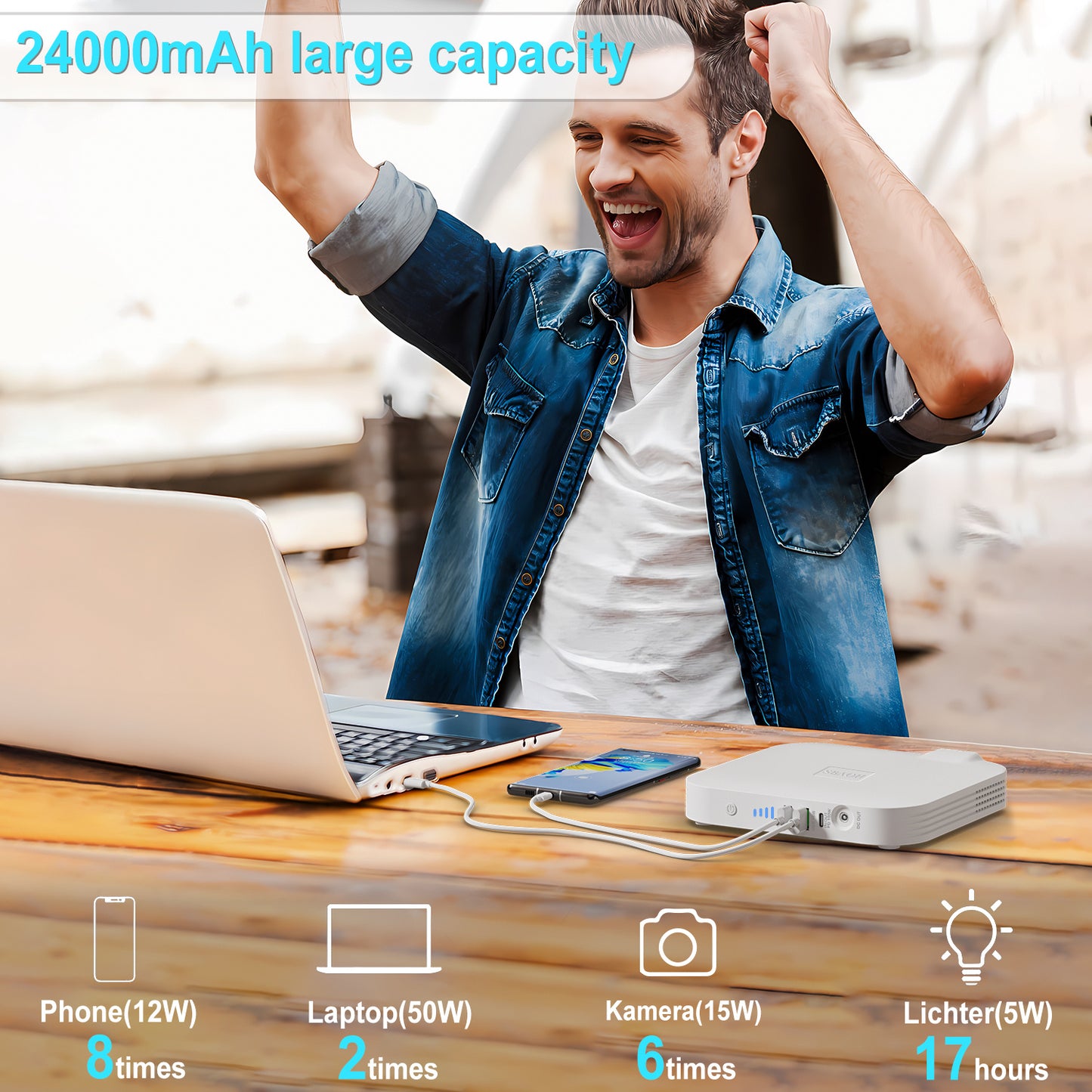 99.9W Camping Power Station – 88.8Wh 24000mAh Portable Power Bank & Emergency Backup (Solar Panel Not Included)